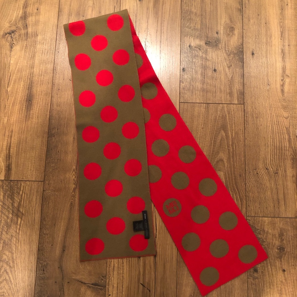 Marc by Marc Jacobs 100% Merino Wool Red Brown Polka Dot Scarf